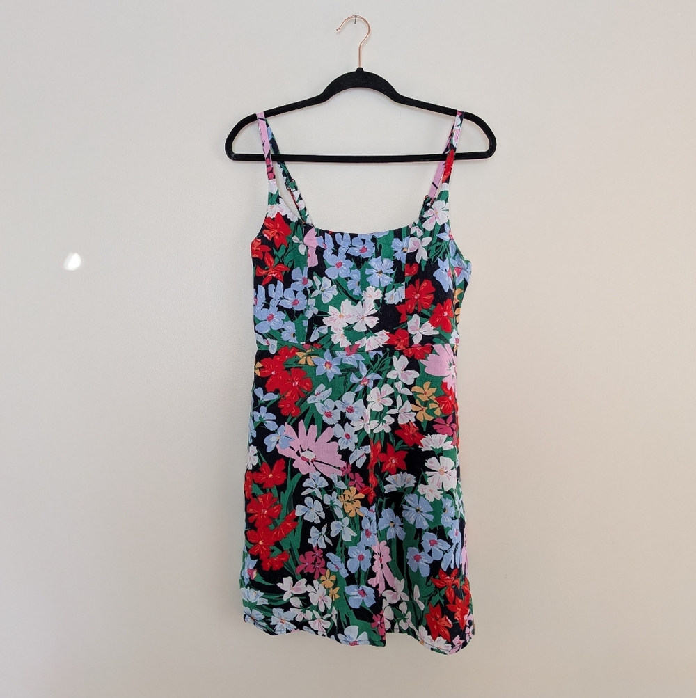 Linen Blend Floral Mini Dress